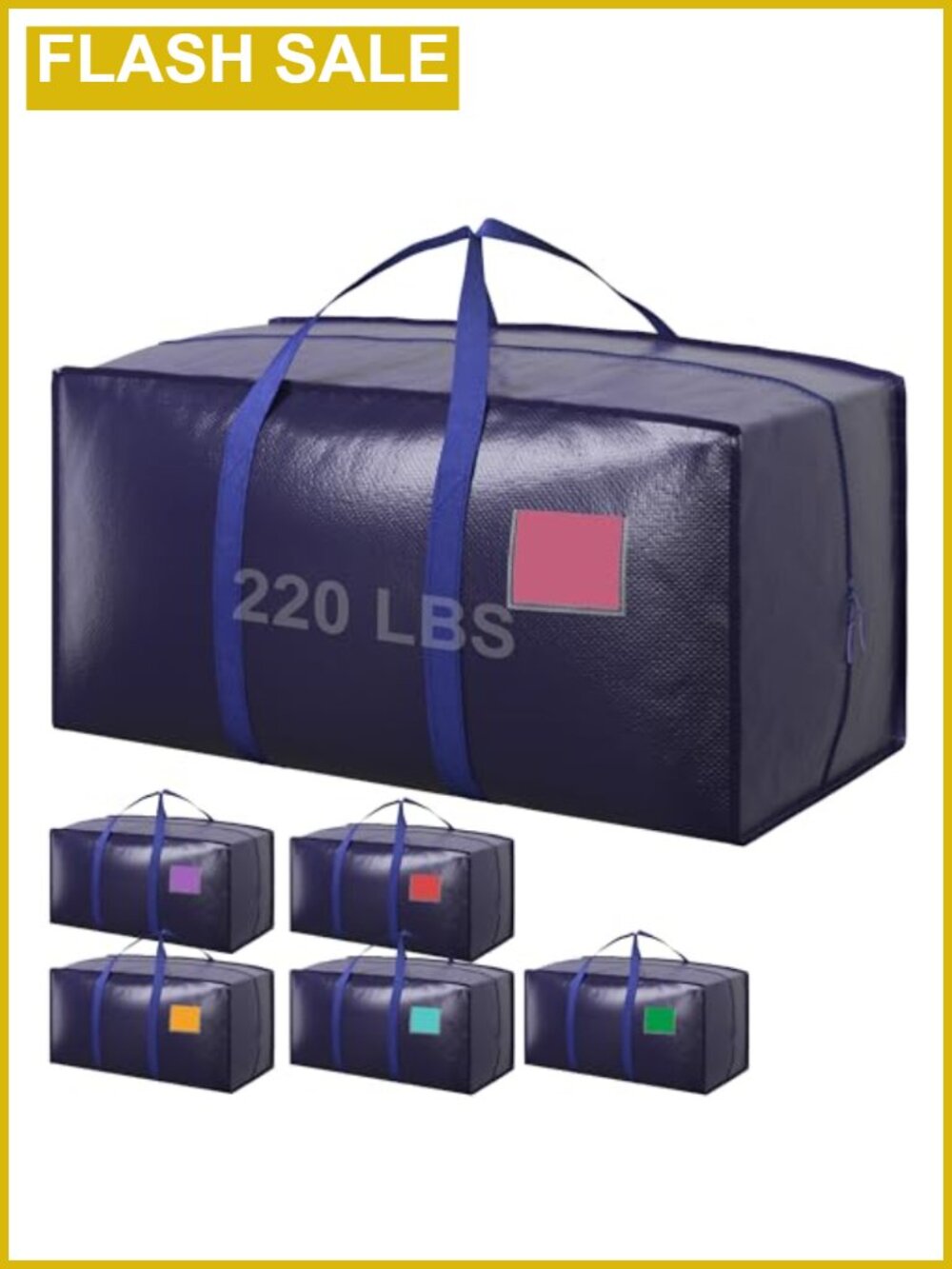 6 Pack Moving Bags Heavy Duty 210GSM Full-Open Side Zipper 93L Waterproof